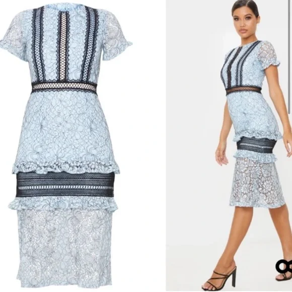 PrettyLittleThing Blue Lace Dress - Picture 2 of 6